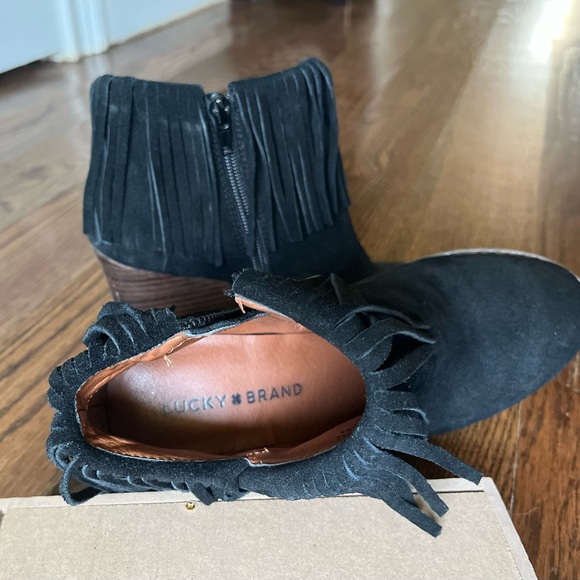 Lucky Brand Suede Fringe Ankle Boots - Picture 1 of 4